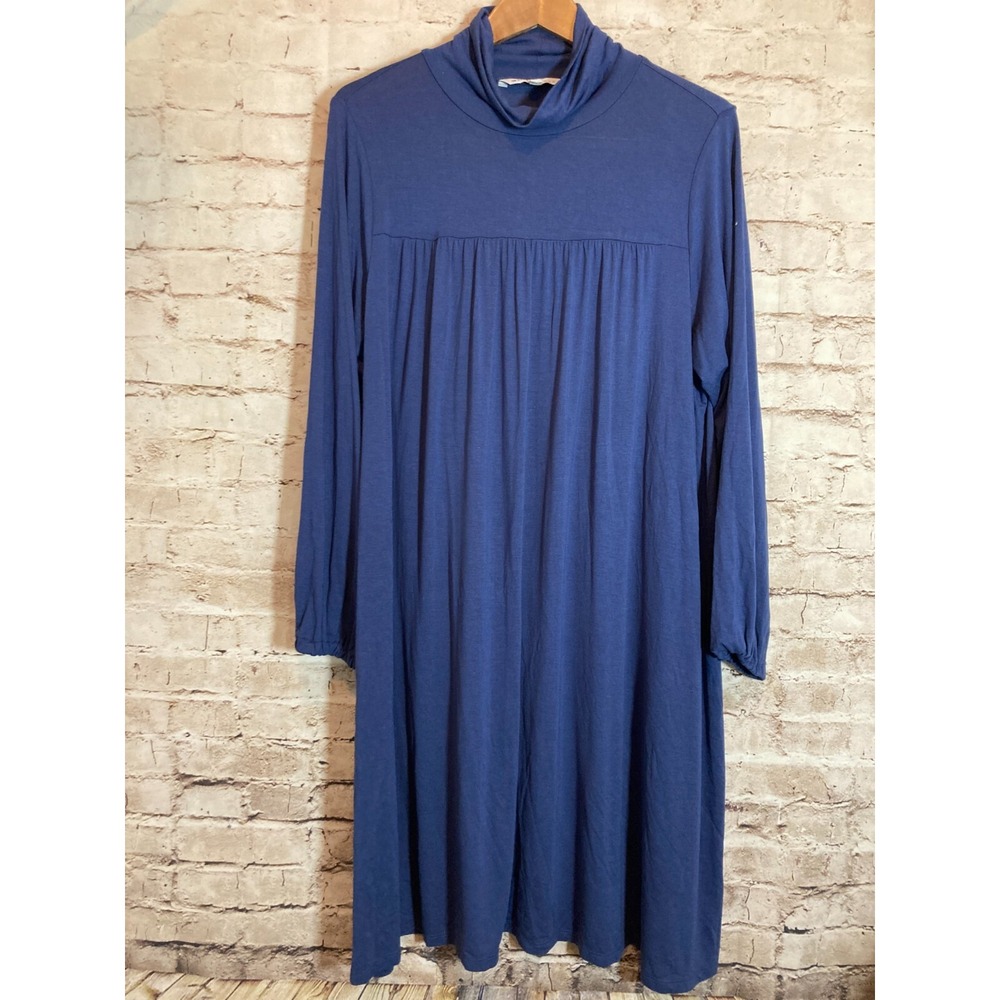 The Nines By Hatch Maternity Dress Womens XXL Blue Midi Flowy Turtleneck Stretch